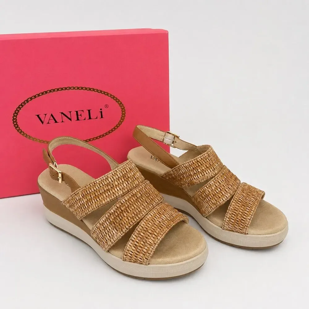 VANELi Cleon Wedge Sandals 7M Tan Straw Slingback Comfort Platform Shoes